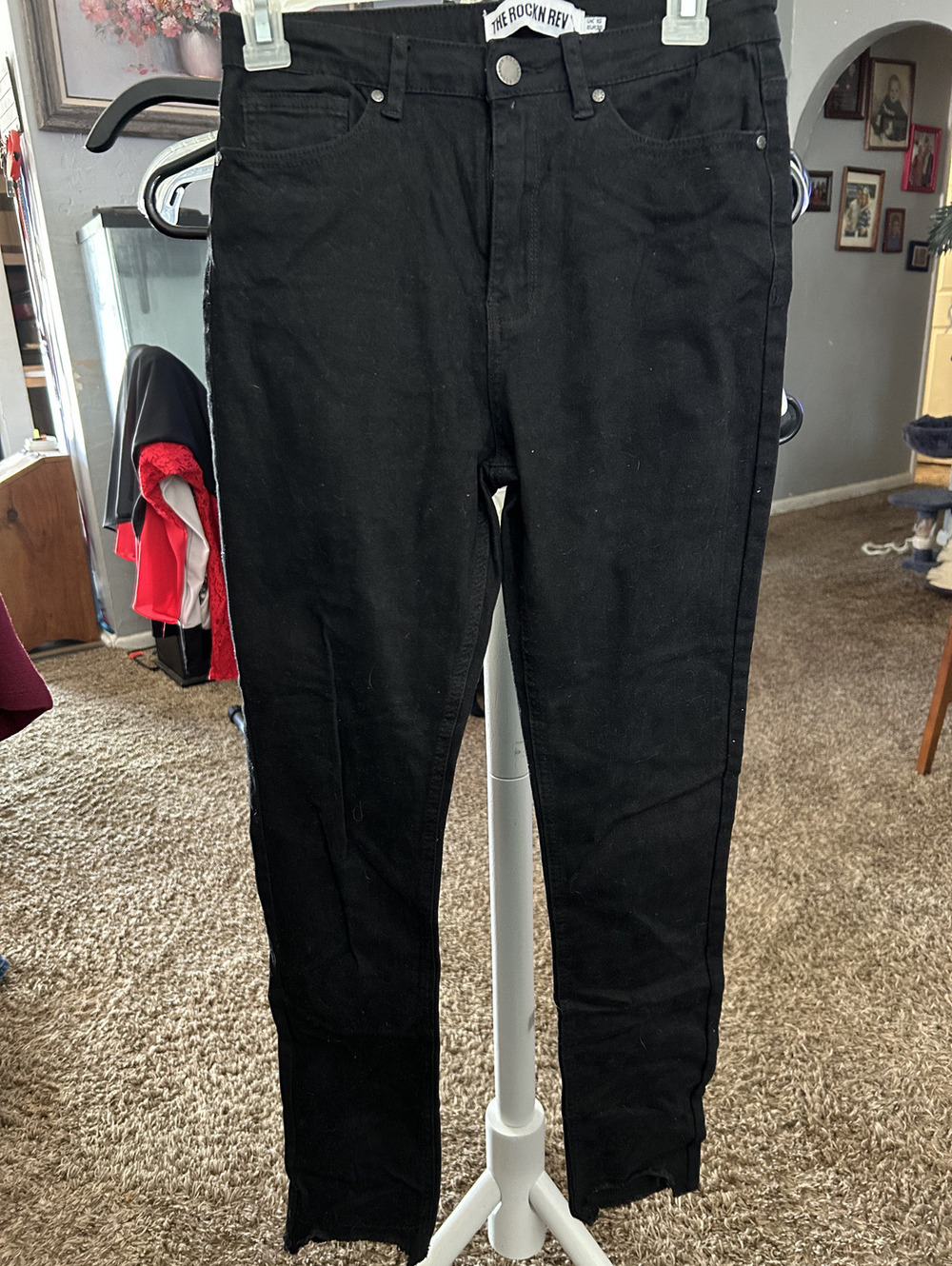 The Rock'n Rev Black Skinny Jeans Size 10 with Frayed Hem
